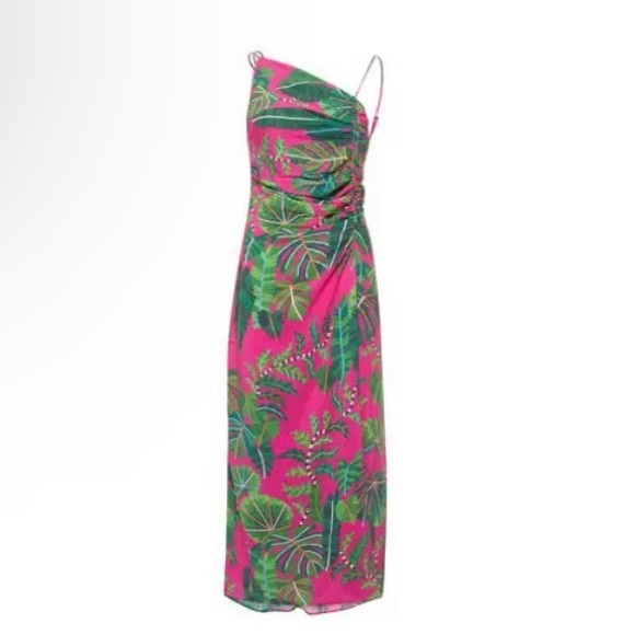 FARM RIO asymmetrical thin straps tropical inspired with front slit. - Picture 5 of 7